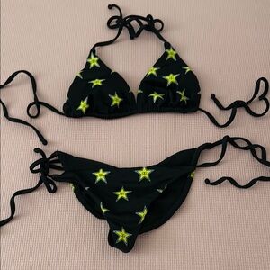 Black and Yellow Star Print Bikini Swimwear